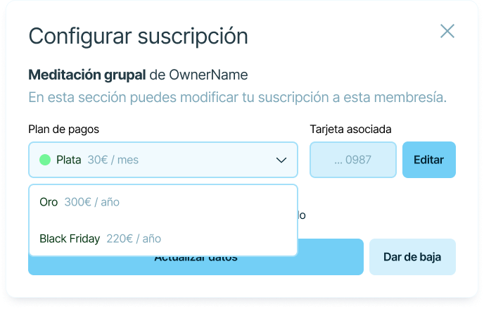 Tus miembros podrán <b>cambiar los planes de pago</b> en su portal de cliente